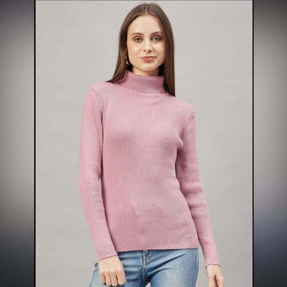 Liz Claiborne Women's Ribbed Zephyr Pink Turtleneck Sweater NWT 80.00 - Picture 3 of 8